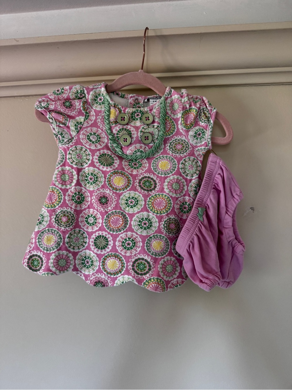 Hartstrings Pink Print Top with Matching Bloomers 100% Cotton